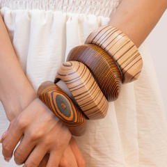 New Chinese Style Wooden Rivet Geometric Bracelet chunky bangle