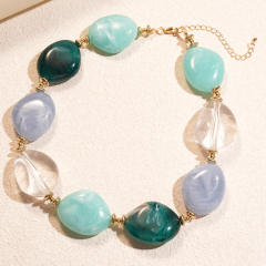 Acrylic Beaded Asymmetrical Oval Chain necklace bracelet earrings suit
