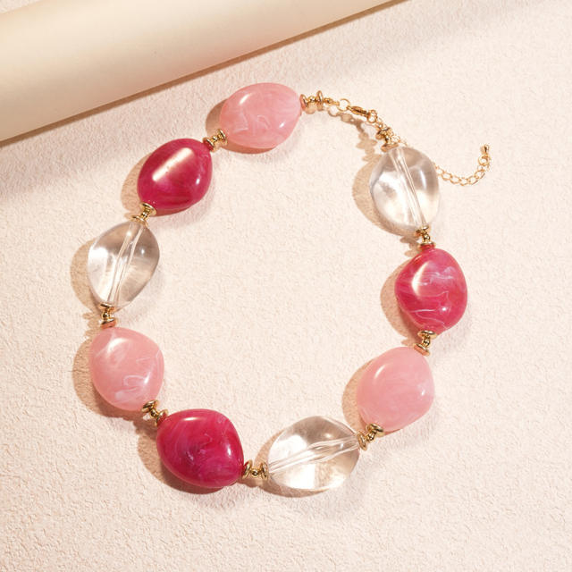 Acrylic Asymmetrical Oval Beaded Necklace bracelet earrings suit