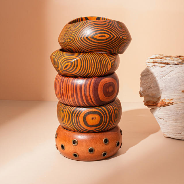 New Chinese Style Wooden Rivet Geometric Bracelet chunky bangle