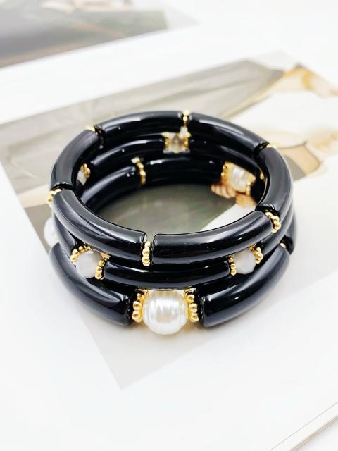 3-Piece Set of Simple Acrylic Bracelets Multi-Layered Beaded Bracelets