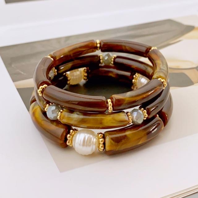 3-Piece Set of Simple Acrylic Bracelets Multi-Layered Beaded Bracelets