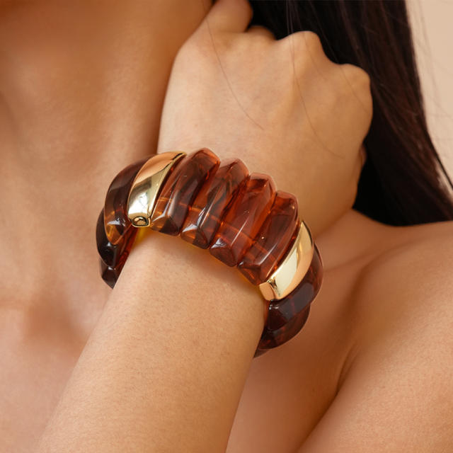Acrylic Asymmetrical Splicing Geometric Bracelet Retro Exaggerated hand jewelry for women