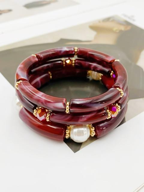 3-Piece Set of Simple Acrylic Bracelets Multi-Layered Beaded Bracelets