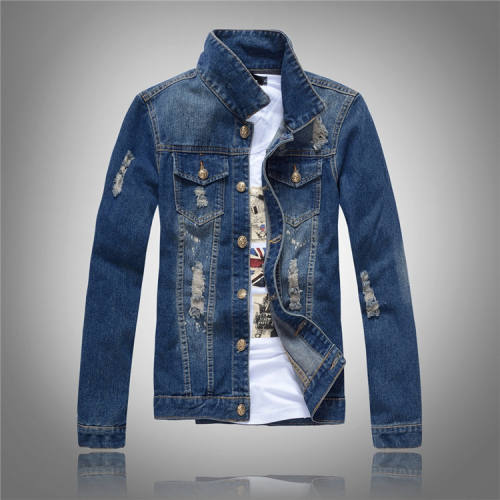 Korean Trendy Large Size Denim Jacket for Men Washed Top Slim-fit Denim Jacket