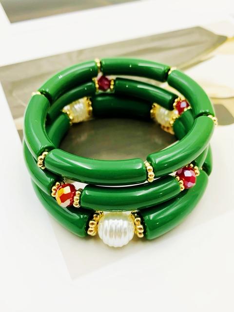 3-Piece Set of Simple Acrylic Bracelets Multi-Layered Beaded Bracelets