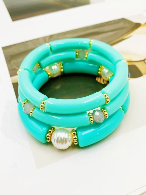 3-Piece Set of Simple Acrylic Bracelets Multi-Layered Beaded Bracelets