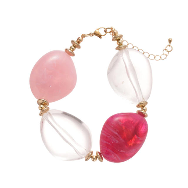 Acrylic Asymmetrical Oval Beaded Necklace bracelet earrings suit