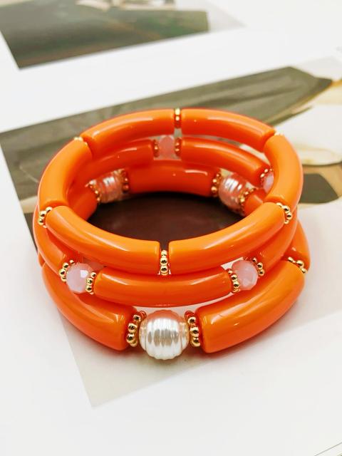 3-Piece Set of Simple Acrylic Bracelets Multi-Layered Beaded Bracelets
