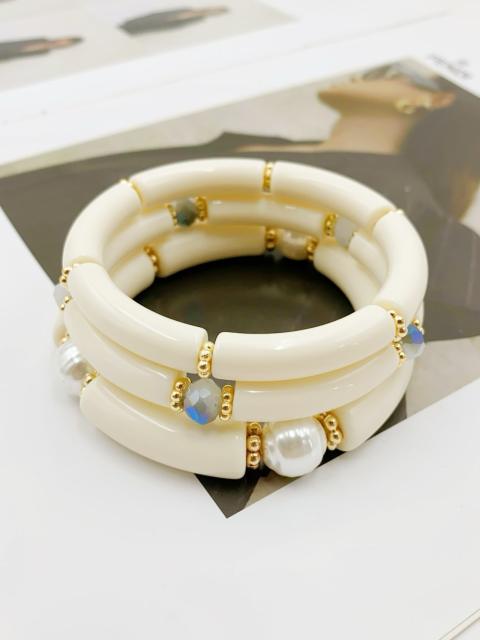 3-Piece Set of Simple Acrylic Bracelets Multi-Layered Beaded Bracelets