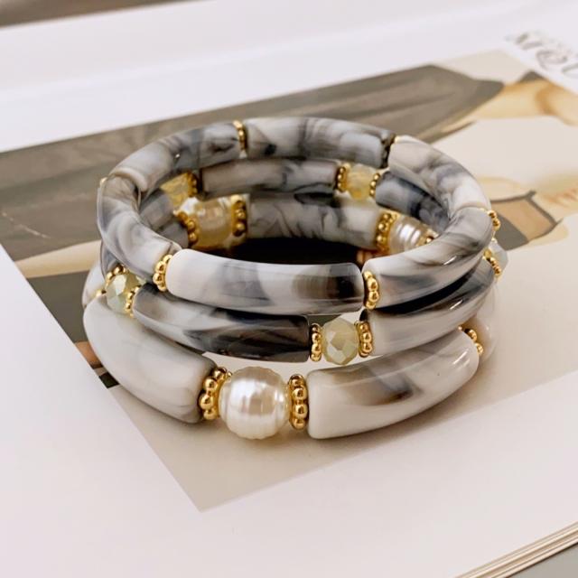 3-Piece Set of Simple Acrylic Bracelets Multi-Layered Beaded Bracelets