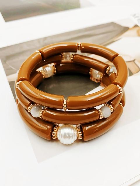 3-Piece Set of Simple Acrylic Bracelets Multi-Layered Beaded Bracelets
