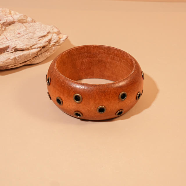 New Chinese Style Wooden Rivet Geometric Bracelet chunky bangle