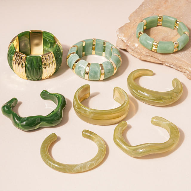 Green Square Geometric Resin Bracelet Retro Exaggerated acrylic Bracelet