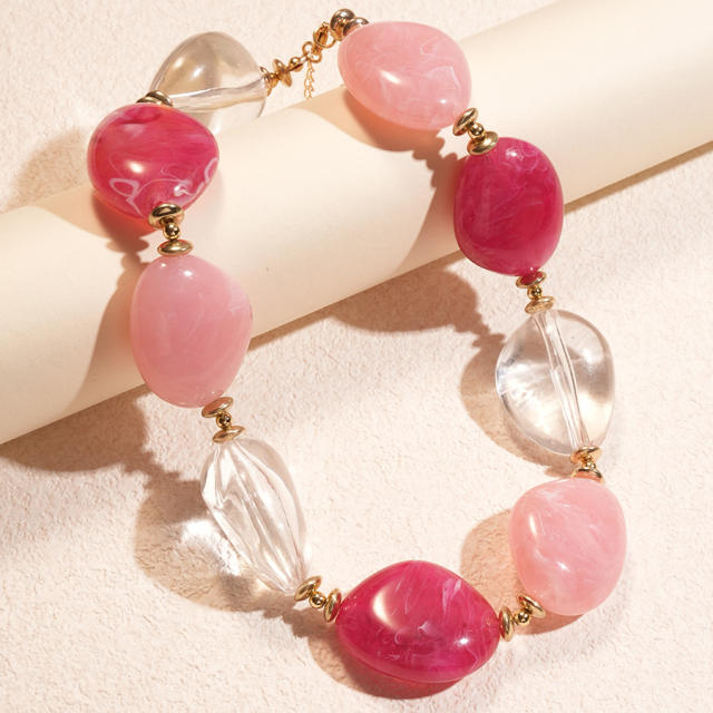 Acrylic Asymmetrical Oval Beaded Necklace bracelet earrings suit