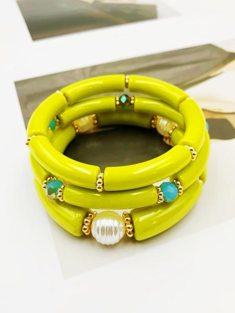 3-Piece Set of Simple Acrylic Bracelets Multi-Layered Beaded Bracelets
