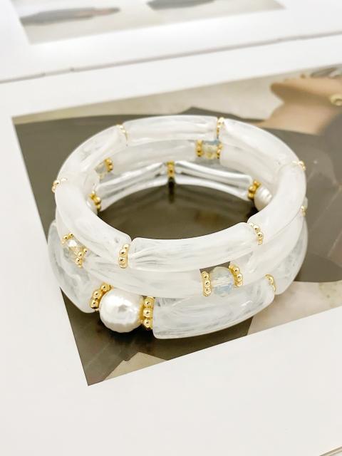 3-Piece Set of Simple Acrylic Bracelets Multi-Layered Beaded Bracelets