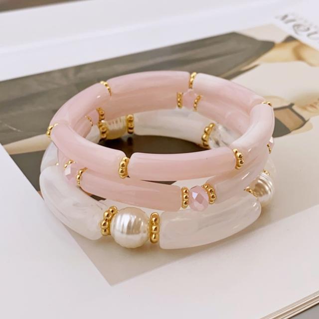 3-Piece Set of Simple Acrylic Bracelets Multi-Layered Beaded Bracelets