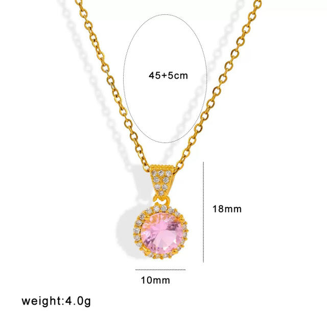 French-Style Romantic Pink Zircon Pendant stainless steel chain Necklace