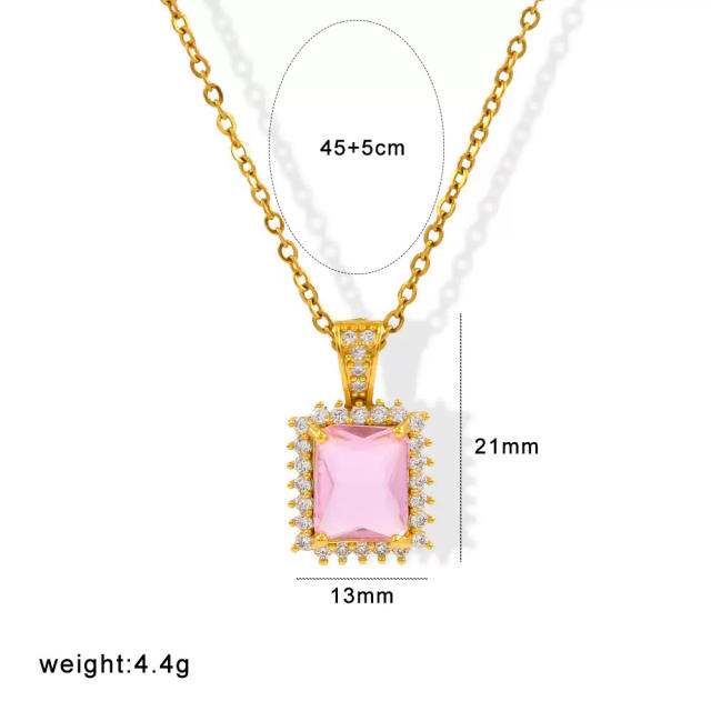 French-Style Romantic Pink Zircon Pendant stainless steel chain Necklace