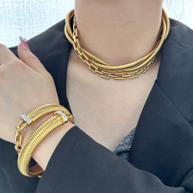 18K gold stainless steel necklace bracelet layer choker necklace bracelet set
