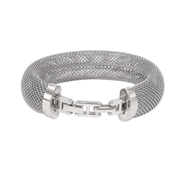 Stainless steel closed mesh collar bracelet chunky choker necklace set