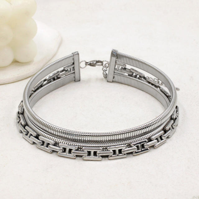 Creative Personality Multi-layer Stacked Wear Necklace Bracelet Stainless Steel chain choker necklace bracelet set