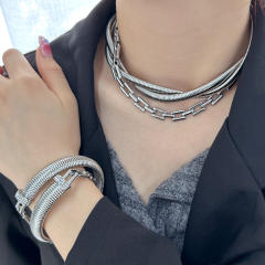 18K gold stainless steel necklace bracelet layer choker necklace bracelet set