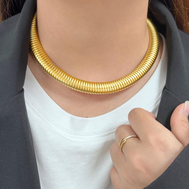 Elastic collar fashion punk style snake bone stripe collar stainless steel choker necklace