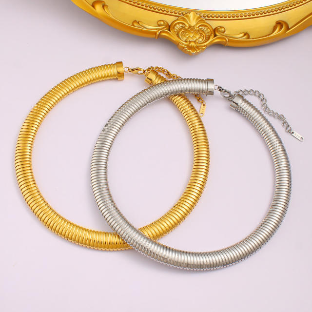 Elastic collar fashion punk style snake bone stripe collar stainless steel choker necklace