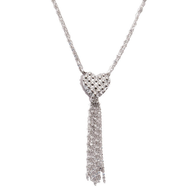 Silver color unique heart chain tassel stainless steel necklace long necklace