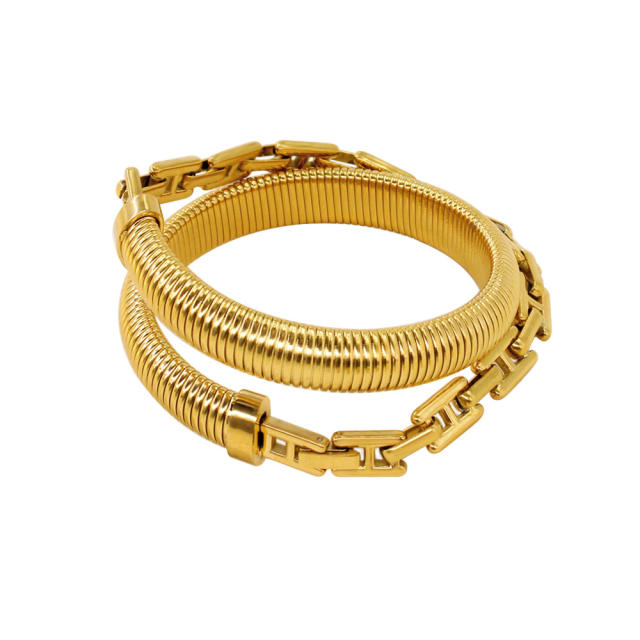 Creative Personality Multi-layer Stacked Wear Necklace Bracelet Stainless Steel chain choker necklace bracelet set
