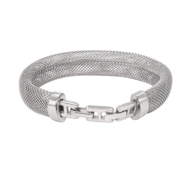 Stainless steel closed mesh collar bracelet chunky choker necklace set