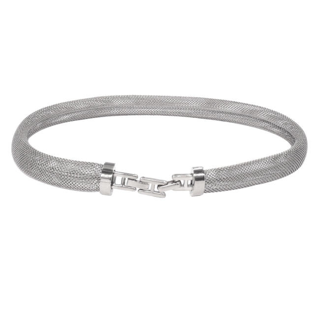 Stainless steel closed mesh collar bracelet chunky choker necklace set