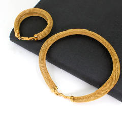 Stainless steel closed mesh collar bracelet chunky choker necklace set