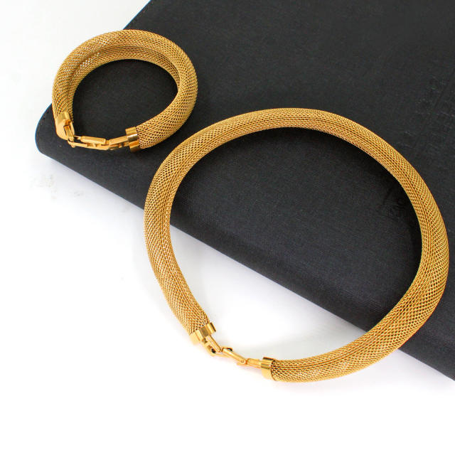 Stainless steel closed mesh collar bracelet chunky choker necklace set