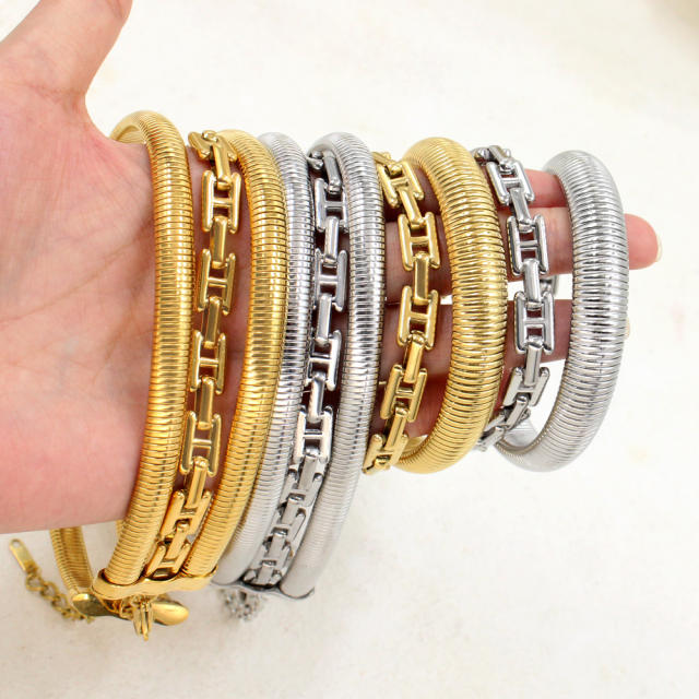 Creative Personality Multi-layer Stacked Wear Necklace Bracelet Stainless Steel chain choker necklace bracelet set