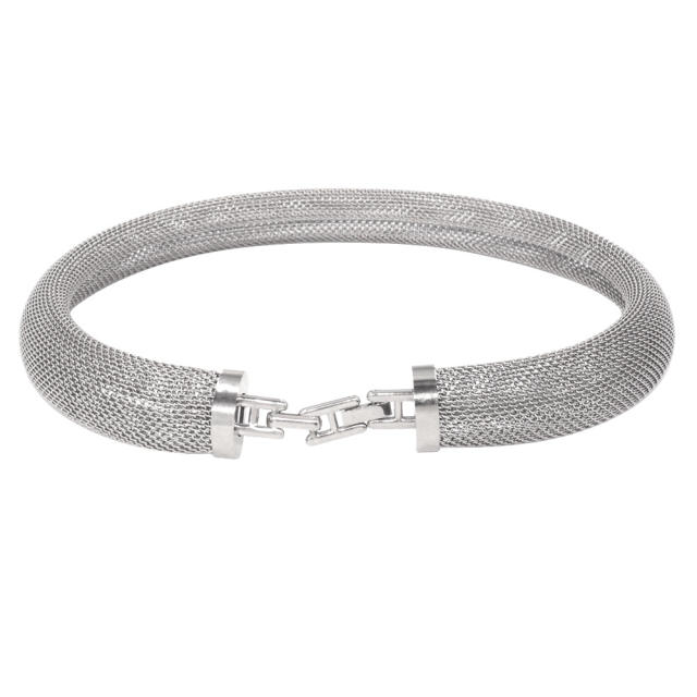 Stainless steel closed mesh collar bracelet chunky choker necklace set