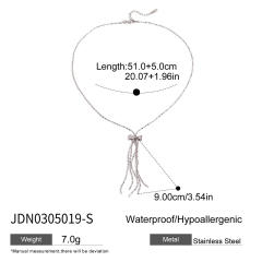 Silver color sweet bow chain tassel stainless steel necklace long necklace