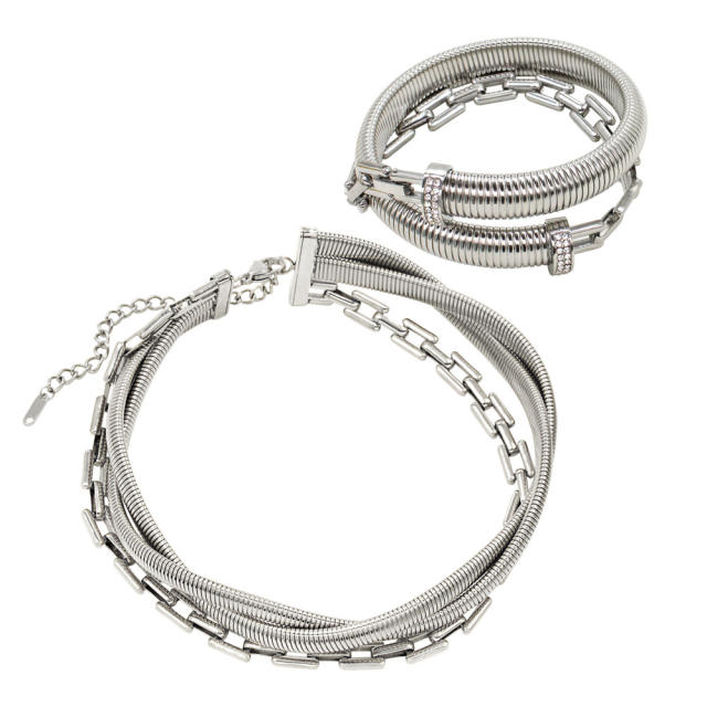 18K gold stainless steel necklace bracelet layer choker necklace bracelet set