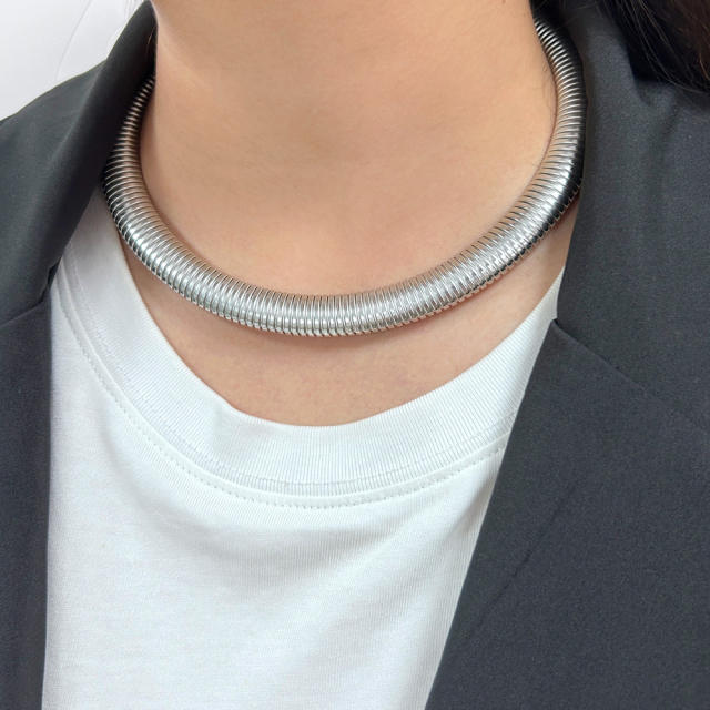 Elastic collar fashion punk style snake bone stripe collar stainless steel choker necklace