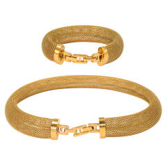 Stainless steel closed mesh collar bracelet chunky choker necklace set