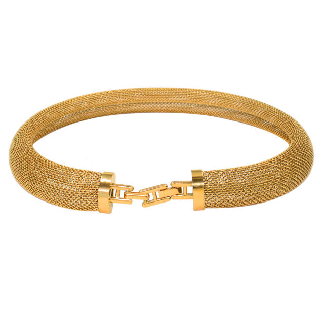 Stainless steel closed mesh collar bracelet chunky choker necklace set