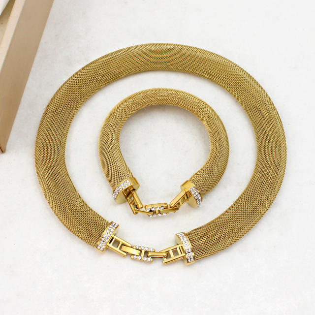 Jewelry buckle Japanese diamond bracelet collar stainless steel necklace choker set