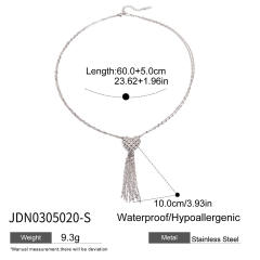 Silver color unique heart chain tassel stainless steel necklace long necklace