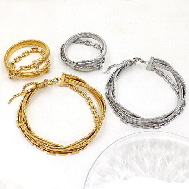18K gold stainless steel necklace bracelet layer choker necklace bracelet set