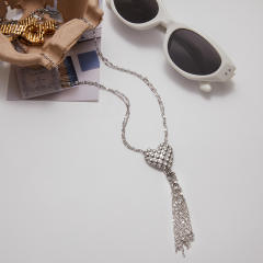 Silver color unique heart chain tassel stainless steel necklace long necklace