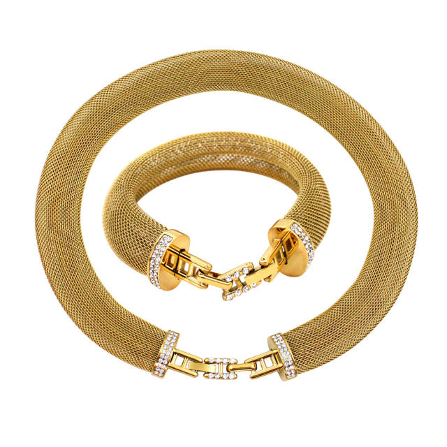 Jewelry buckle Japanese diamond bracelet collar stainless steel necklace choker set