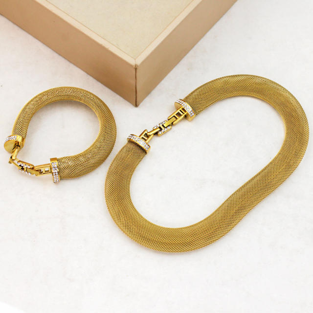 Jewelry buckle Japanese diamond bracelet collar stainless steel necklace choker set