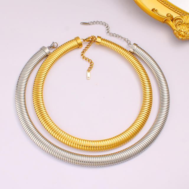 Elastic collar fashion punk style snake bone stripe collar stainless steel choker necklace